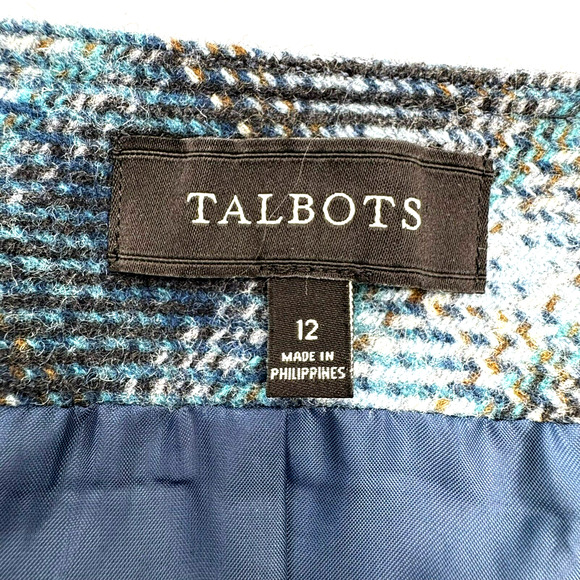 TALBOTS Women's 12 Blue Plaid Wool Skirt Pockets‎ Lined Side Zip Preppy Academic - Picture 4 of 7